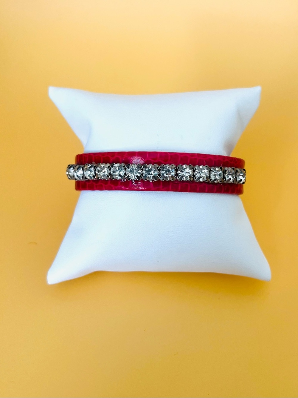 Red faux snake leather Bracelet with Crystal Accents